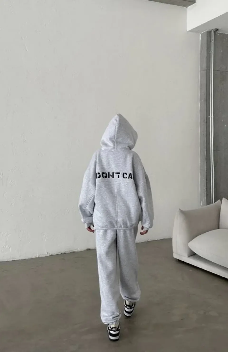 Nakış İşlemeli Üç İplik Sweat Takım- Gri