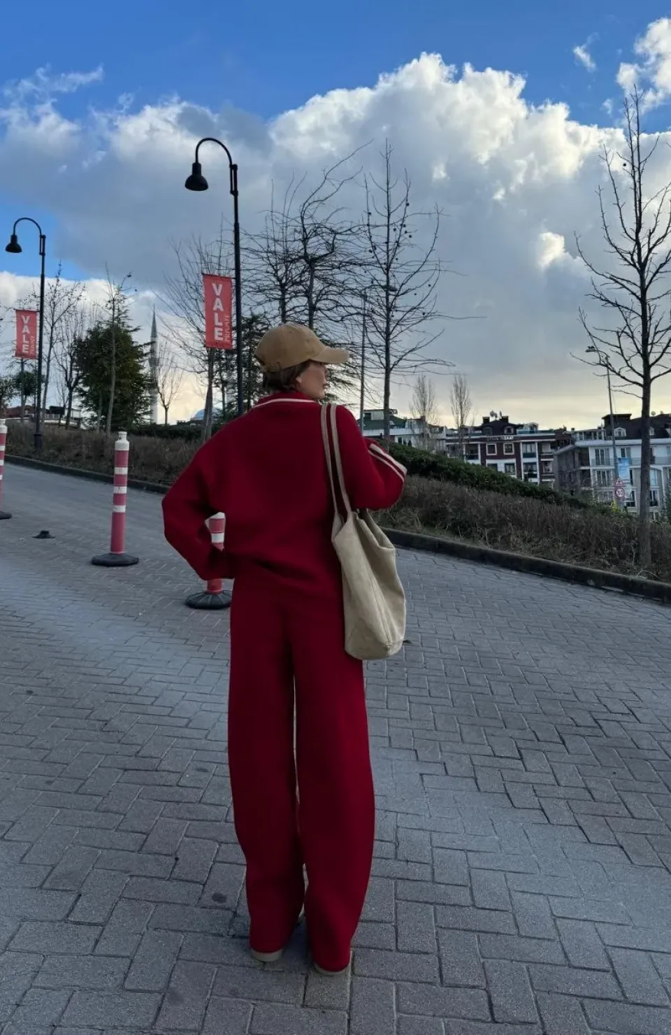 Üç İplik Yakalı Sweat Baggy Pantalonlu Takım - Bordo