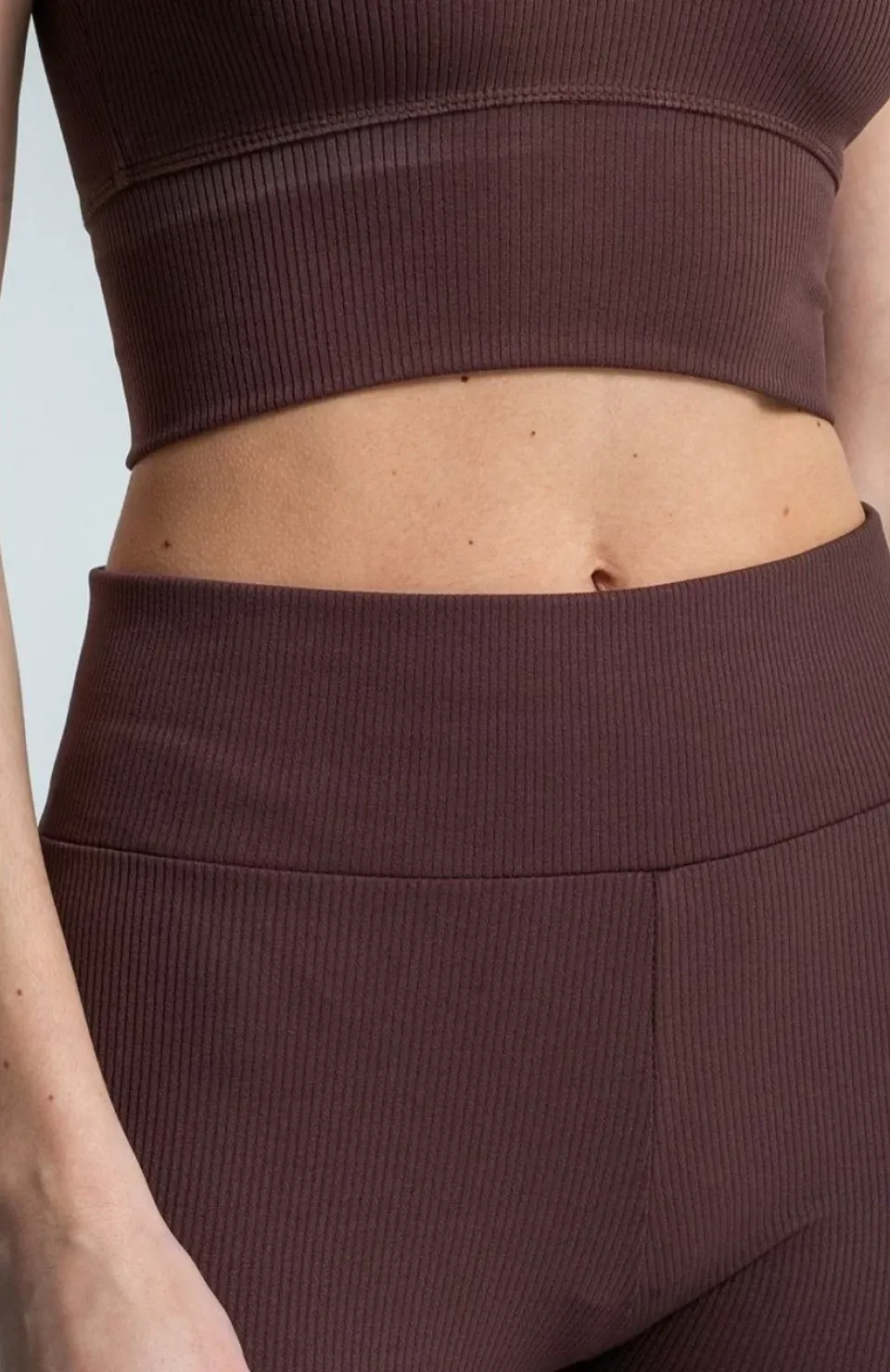 Kadın Yüksek Bel Fitilli Tayt - Kahverengi