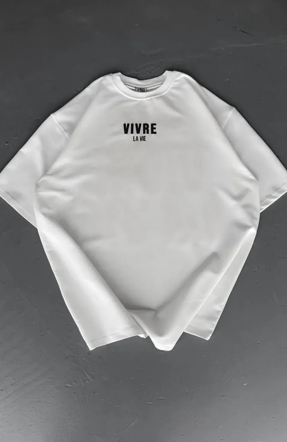 Baskılı Oversize Bisiklet Yaka T-shirt - Beyaz