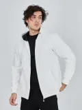 Unisex Tam Fermuarlı Kapşonlu  SweatShirt - Beyaz
