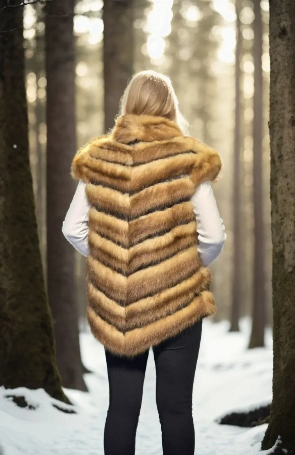 Kadın Kolsuz Hakiki Kürk - Kahve