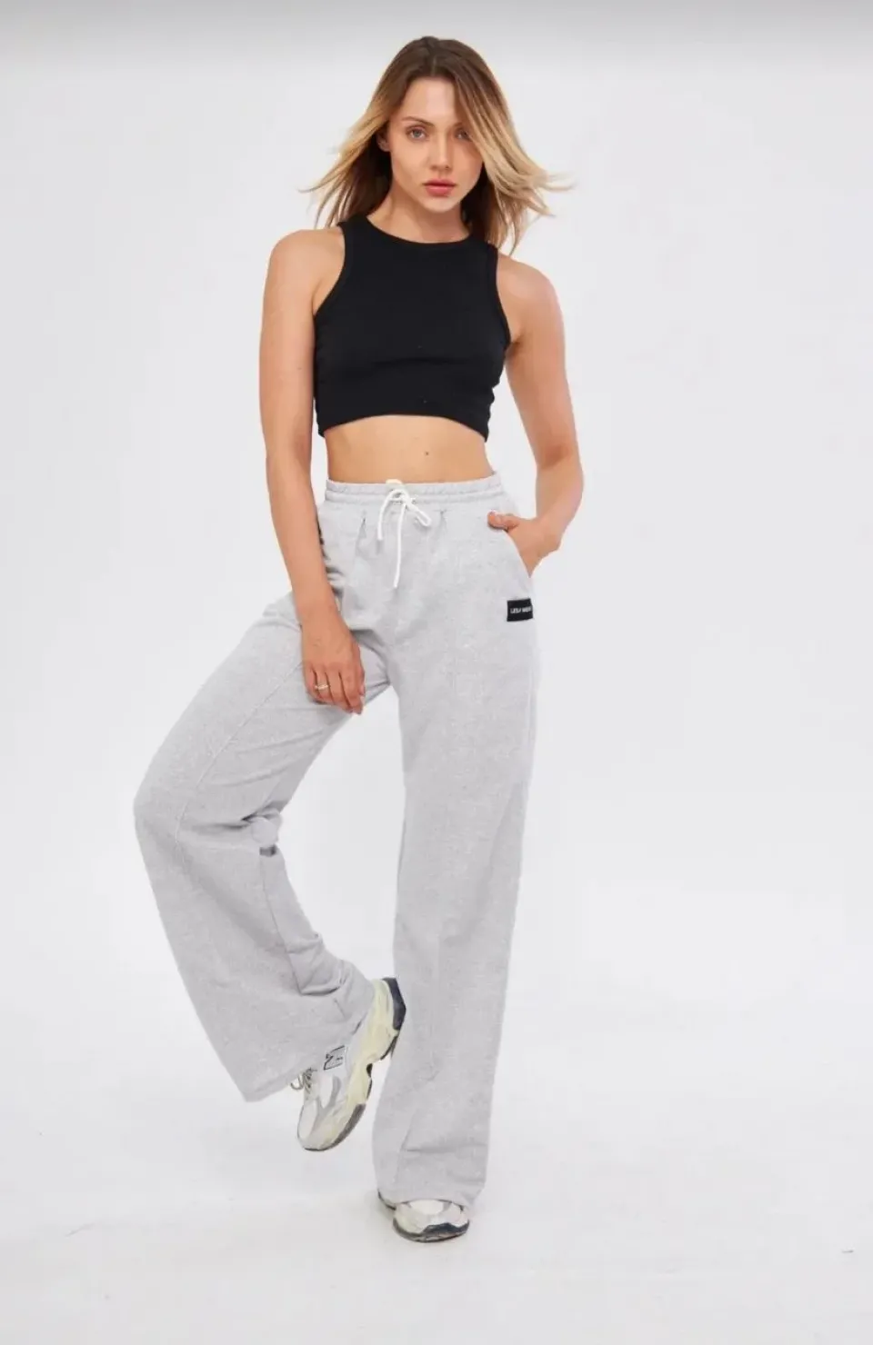 İki iplik Bol Paça Eşofman Pantalon - Gri