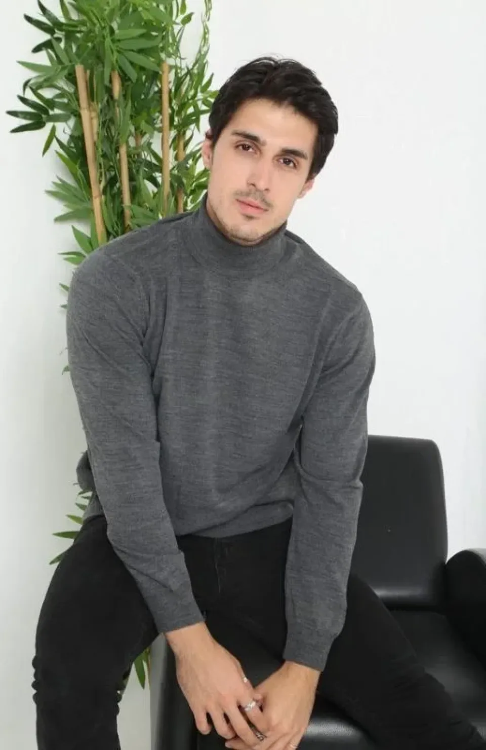 Unisex Tam Boğazlı Balıkçı Yaka Dokuma Triko - Füme