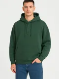 Erkek Ovarsize Kapüşonlu Swetshirt Kanguru Çepli Cıtcıtlı 3 iplik Şardonlu Hoodie - Haki