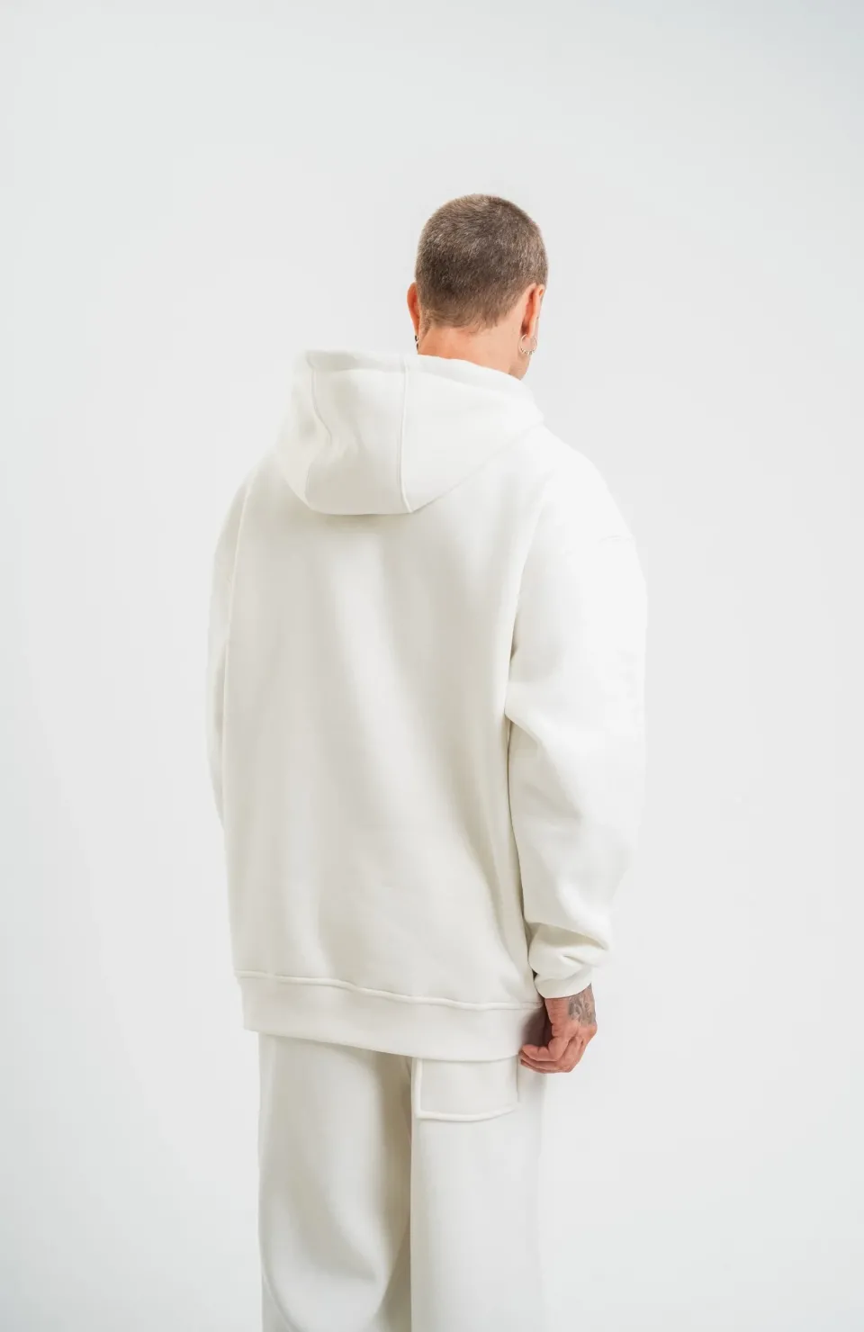 Unisex Double Oversize Kapşonlu Basic SweatShirt - Beyaz