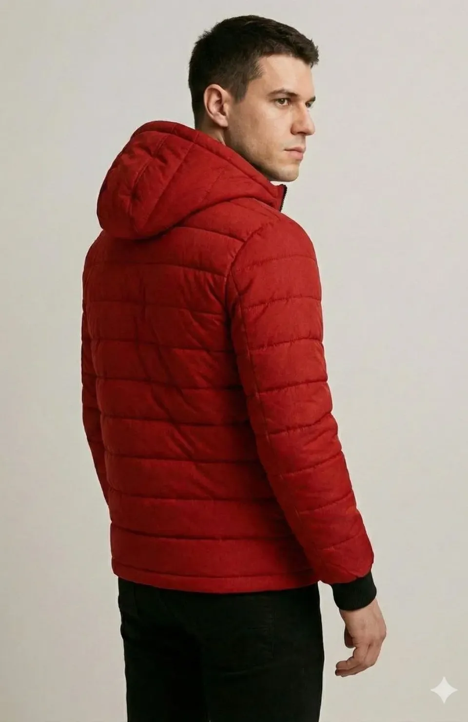 Erkek Şişme Kapüşonlu Fermuarlı Mont Su itici Kapitone Astarlı Kumaş Cepli Kışlık Rahat Kalıp - Kırmızı Somersan Giyim | Kadın, Erkek ve Çocuk Moda