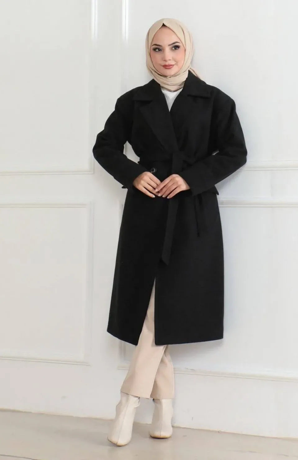 Kadın Düğmeli İçi Astarlı Kaşmir Kaşe Kaban - Siyah Somersan Giyim | Kadın, Erkek ve Çocuk Moda