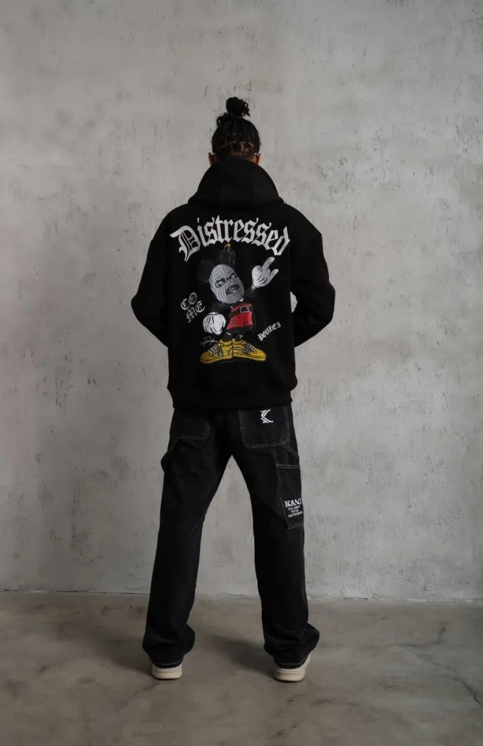 Erkek Üç İplik Baskılı Kapüşonlu Sweat - Siyah