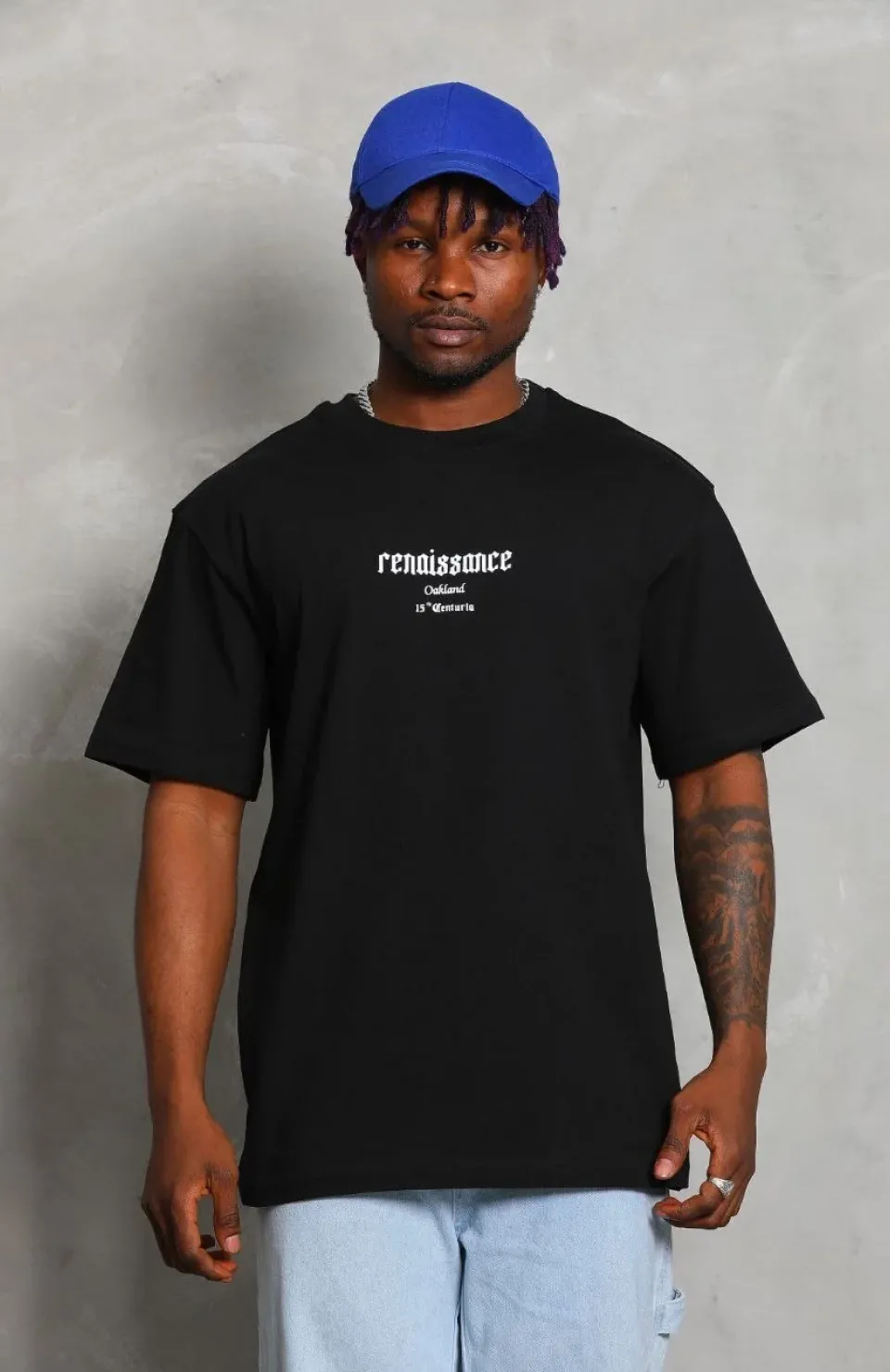 Unisex Oversize Baskılı Bisiklet Yaka T-Shirt - Siyah