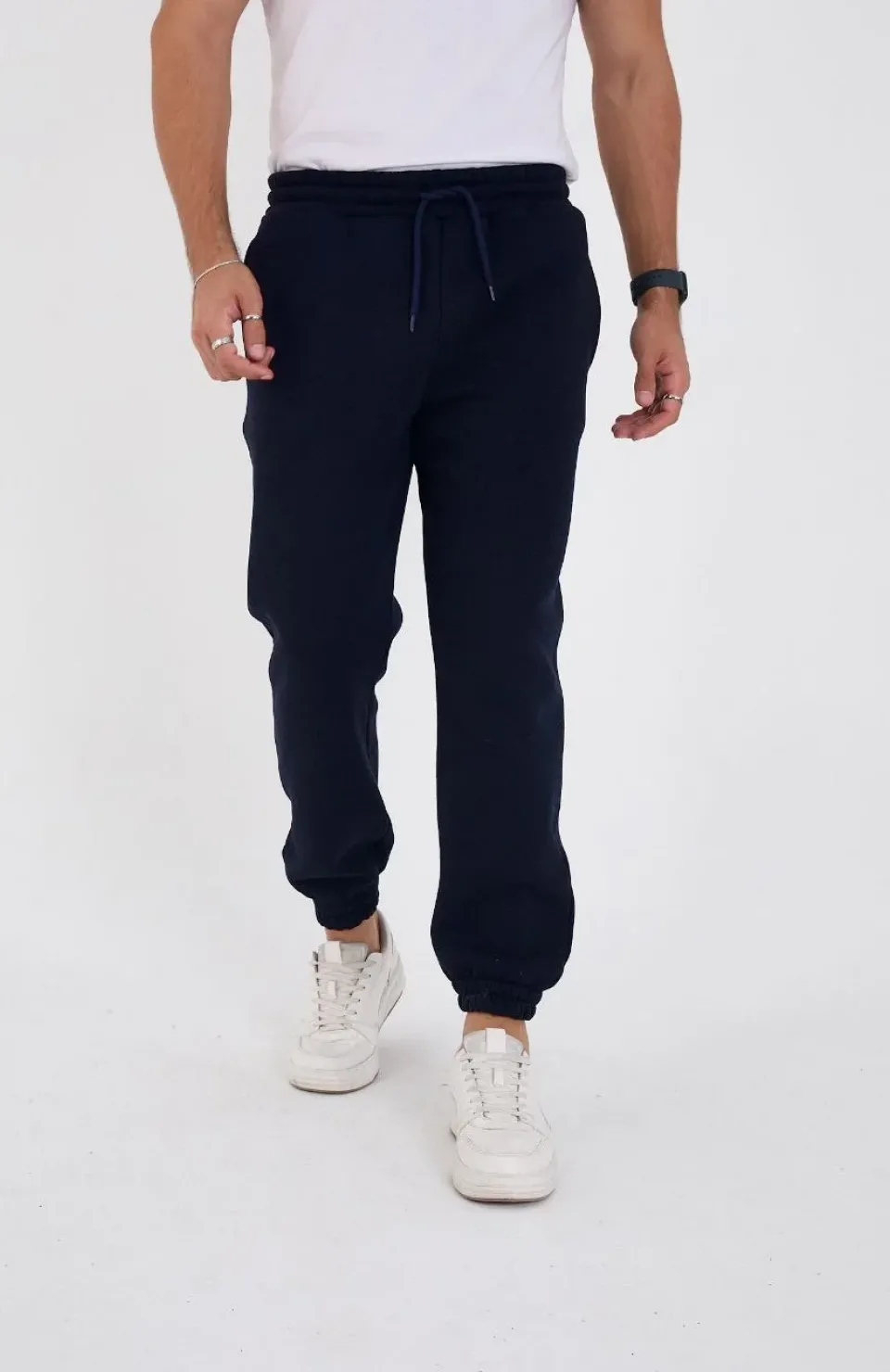 Unisex Kışlık Üç İplik Lastikli Eşofman Pantolon - Lacivert