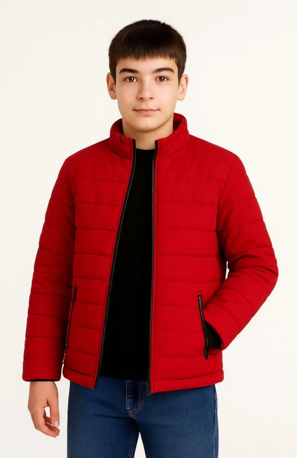 Erkek Çocuk Şişme Mont Hafif ve Sıcak Tutucu Kışlık Fermuarlı Su İtici Rahat Günlük Mont Kapüşonuz Modern Tasarım - Kırmızı Somersan Giyim | Kadın, Erkek ve Çocuk Moda