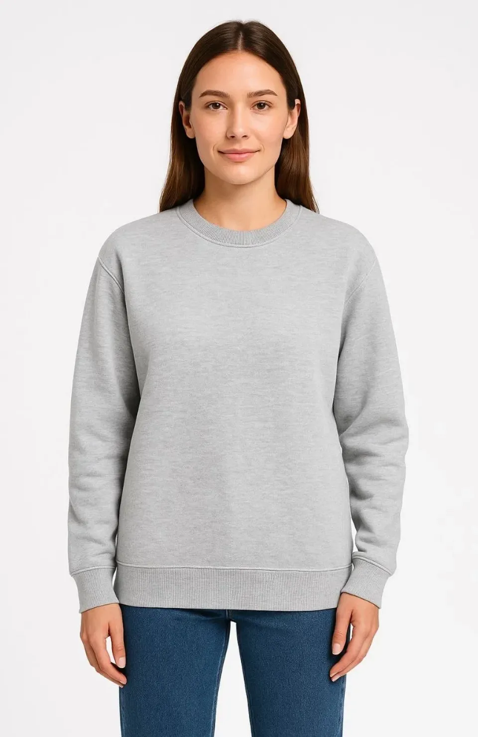 Kadın Üç İplik Düz Bisiklet Yaka SweatShirt - Gri