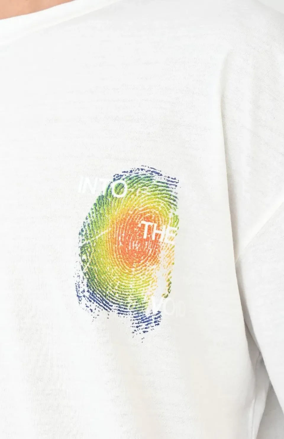 Unisex Bisiklet Yaka Baskılı Oversize T-Shirt - Beyaz