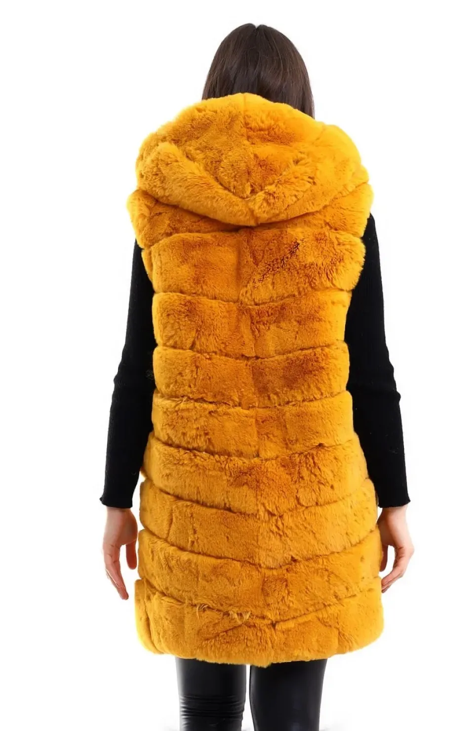 Kadın Reks Kapüşonlu Yelek - Sarı