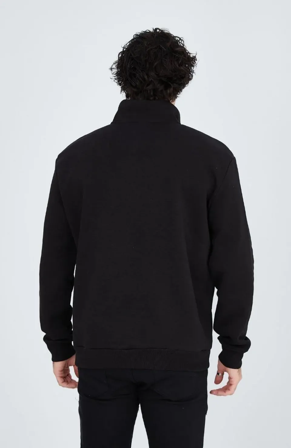 Erkek Yarım Fermuarlı Baskılı Sweat - Siyah Somersan Giyim | Kadın, Erkek ve Çocuk Moda