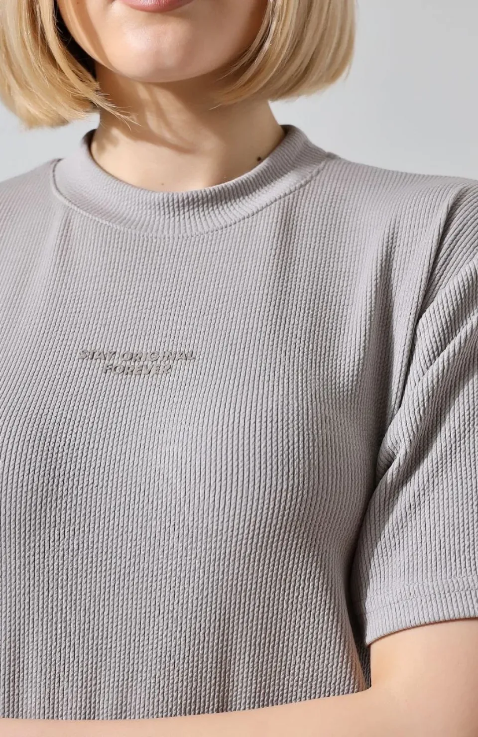 Unisex Bisiklet Yaka Baskılı Slim Fit T-Shirt - Boyalı Gri