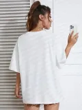 20/1 Penye Compack Baskılı Oversize Kahve Desenli Kadın Kısa Kol T-shirt - Beyaz