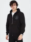Erkek Kapüşonlu Baskılı Fermuarlı Hırka - Siyah