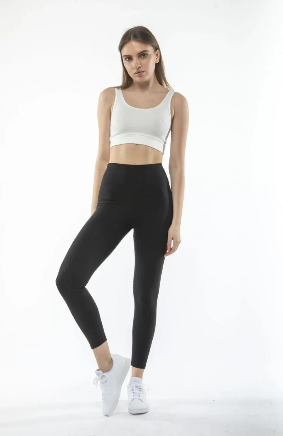 Kadın Yüksek Bel Sporcu Düz Tayt - Siyah