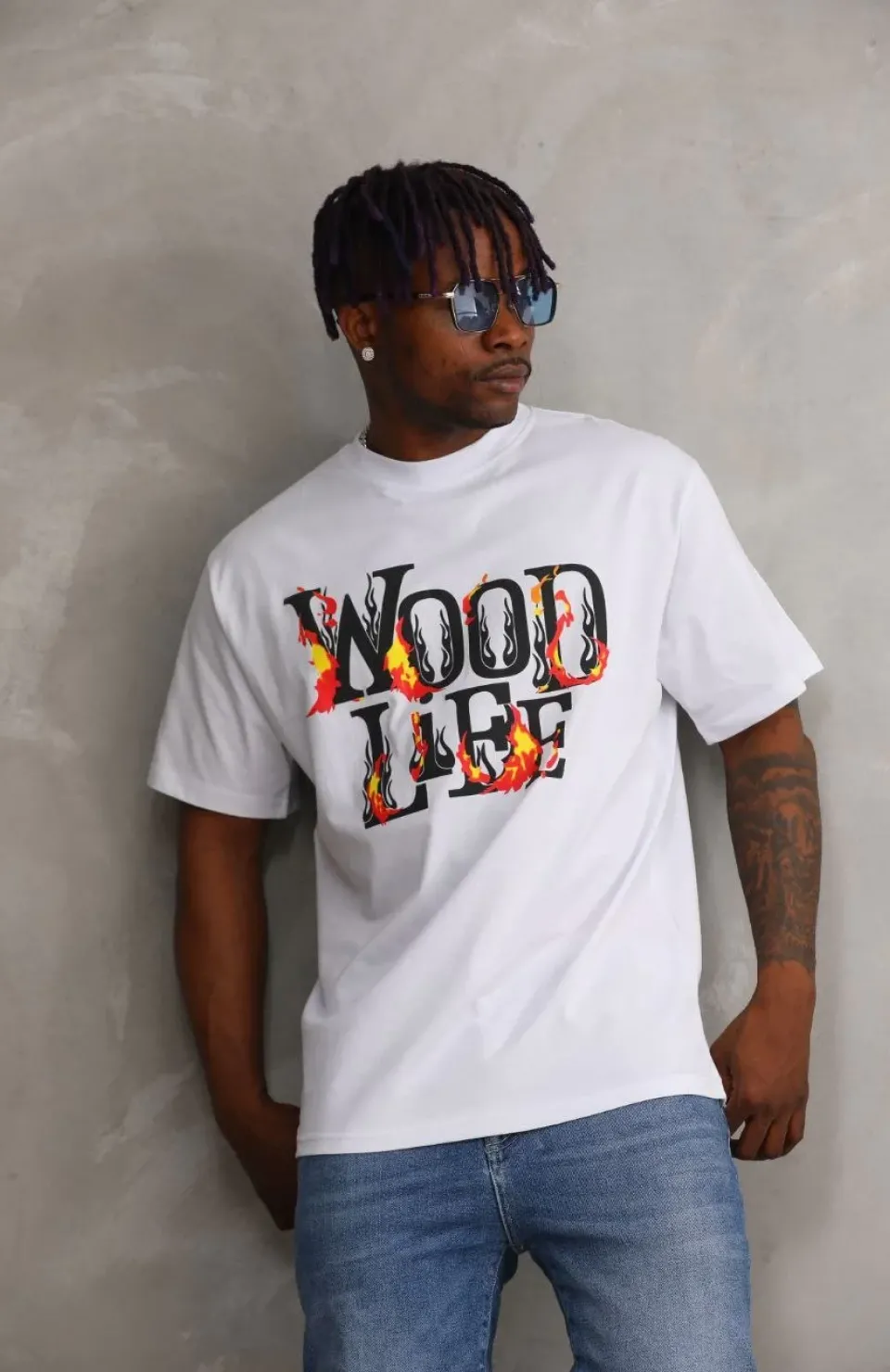 Unisex Baskılı Oversize T-Shirt - Beyaz