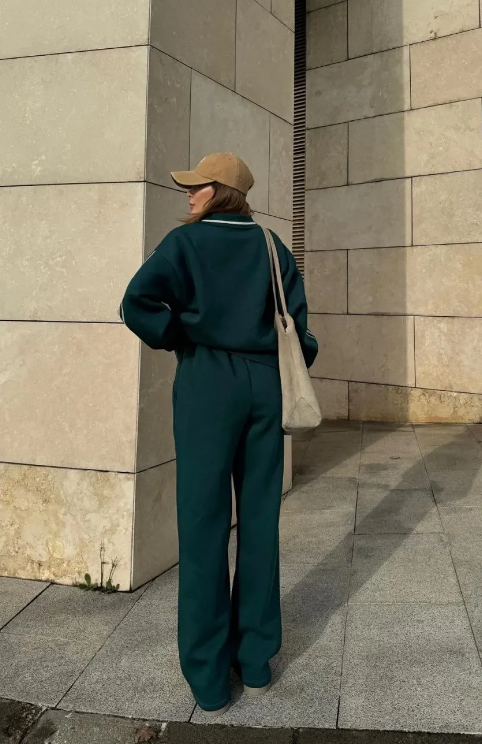 Üç İplik Yakalı Sweat Baggy Pantalonlu Takım - Yeşil