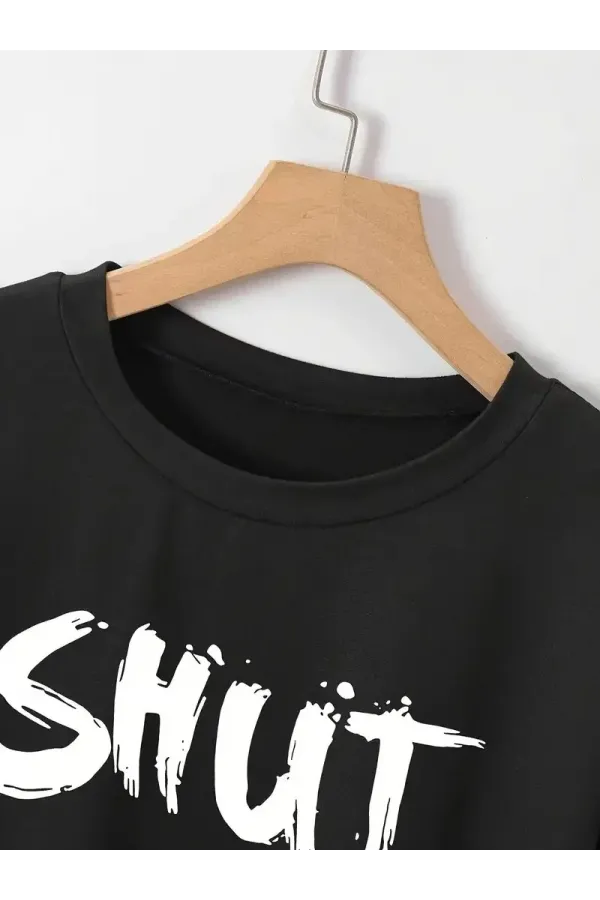 20/1 Penye Compack Baskılı Oversize Bisiklet Yaka m Kısa Kol Yazlık T-shirt - Siyah