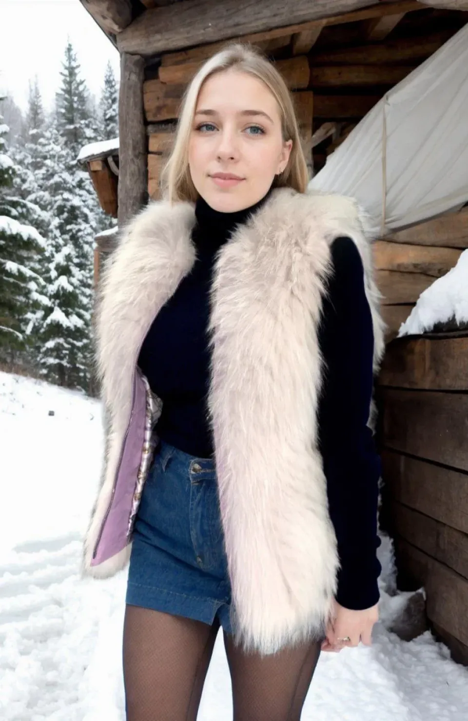 Kadın Fermuarlı Koyun Derisi Tilki Kürkü - Beyaz