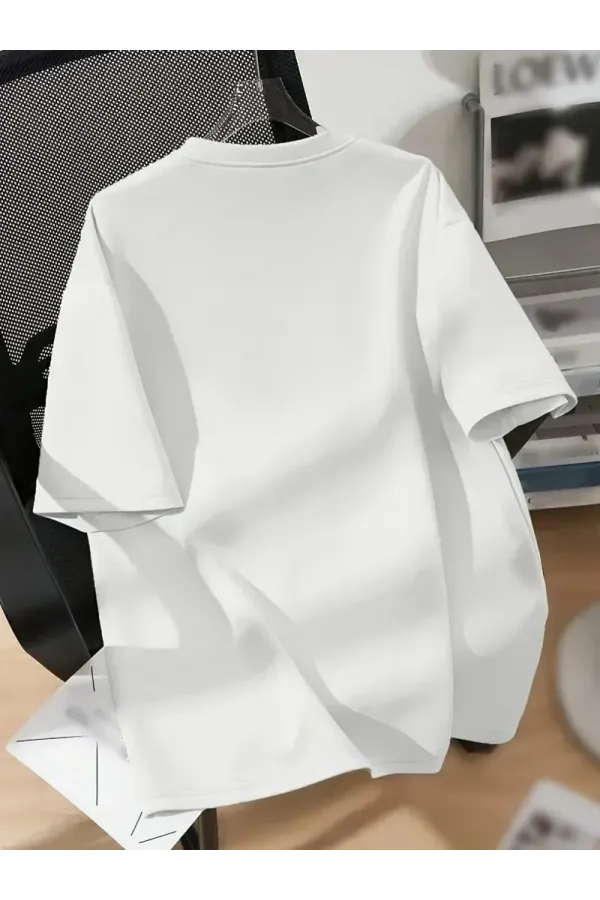 20/1 Penye Compack Ayı Baskılı Oversize Bisiklet Yaka Kısa Kol T-shirt - Beyaz