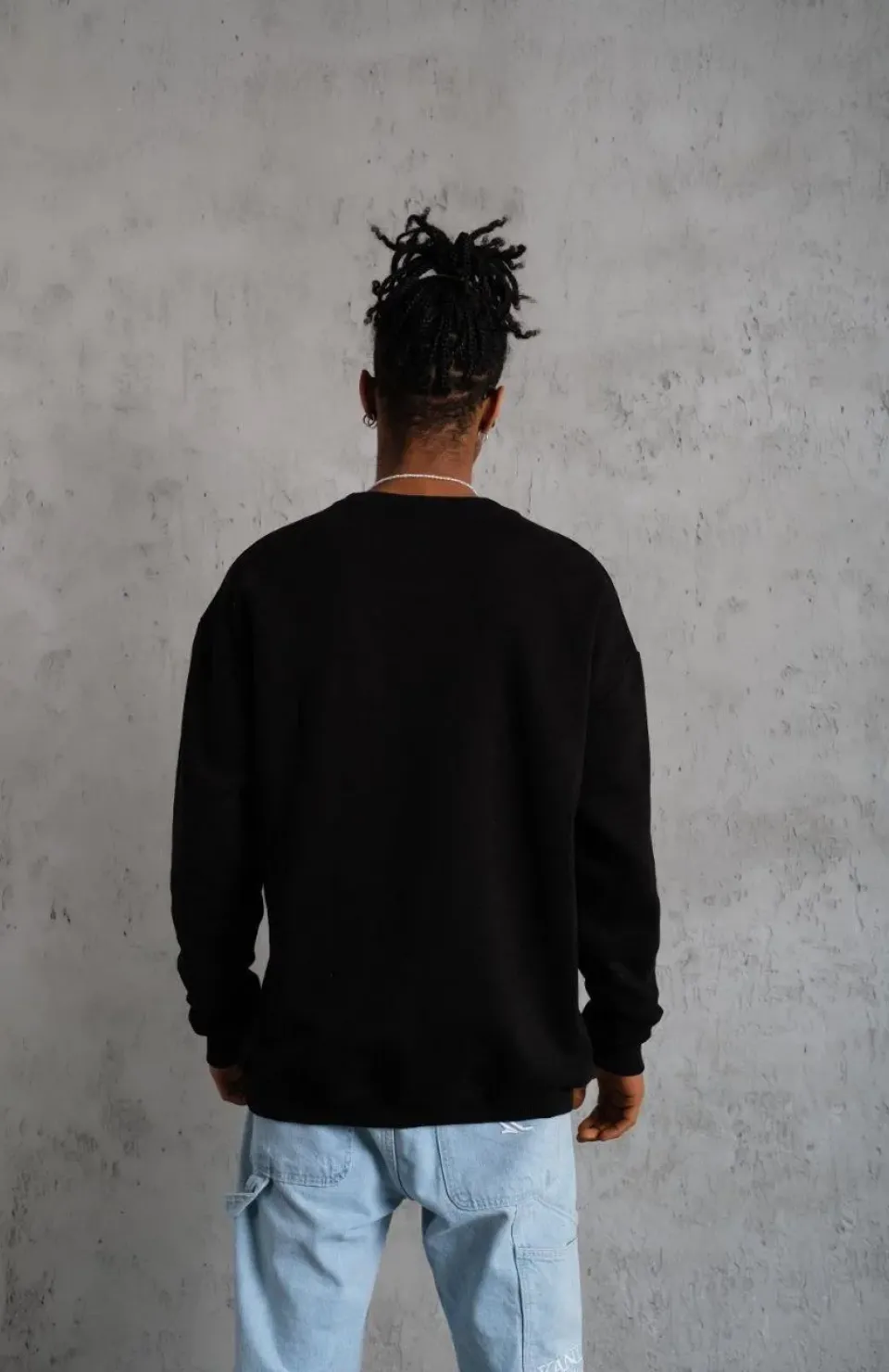 Erkek Düz Bisiklet Yaka Sweat - Siyah