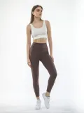 Kadın Yüksek Bel Sporcu Düz Tayt - Kahverengi