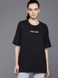 Kadın Baskılı Oversize T-shirt - Siyah
