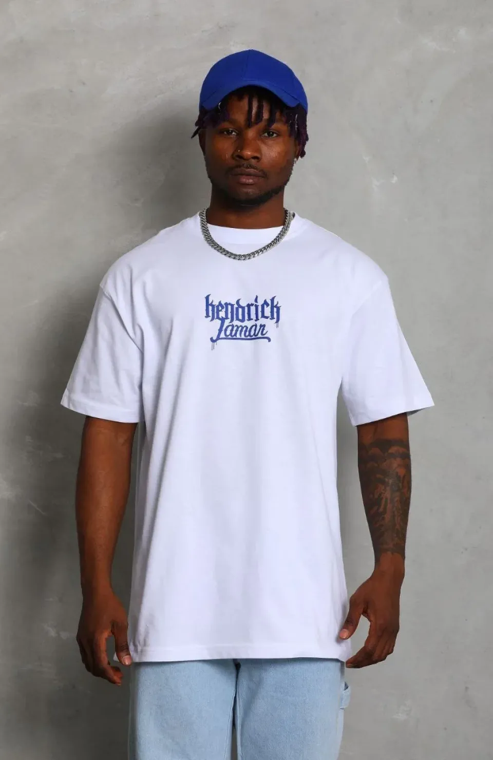 Unisex Oversize Baskılı Bisiklet Yaka T-Shirt - Beyaz