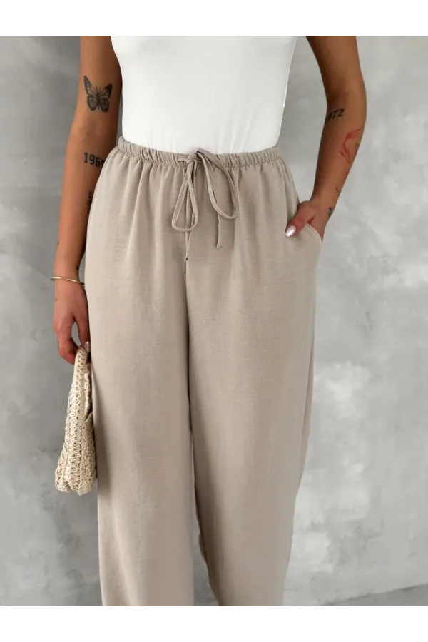 Ayrobin Oversize Kadın Pantalon - Bej