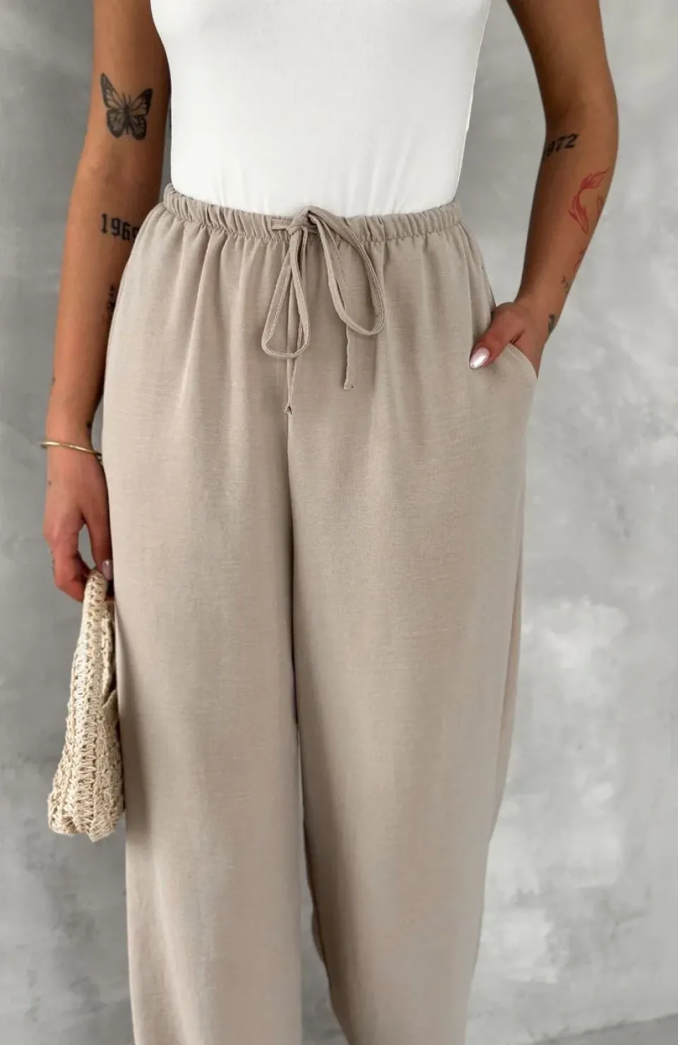 Ayrobin Oversize Kadın Pantalon - Bej