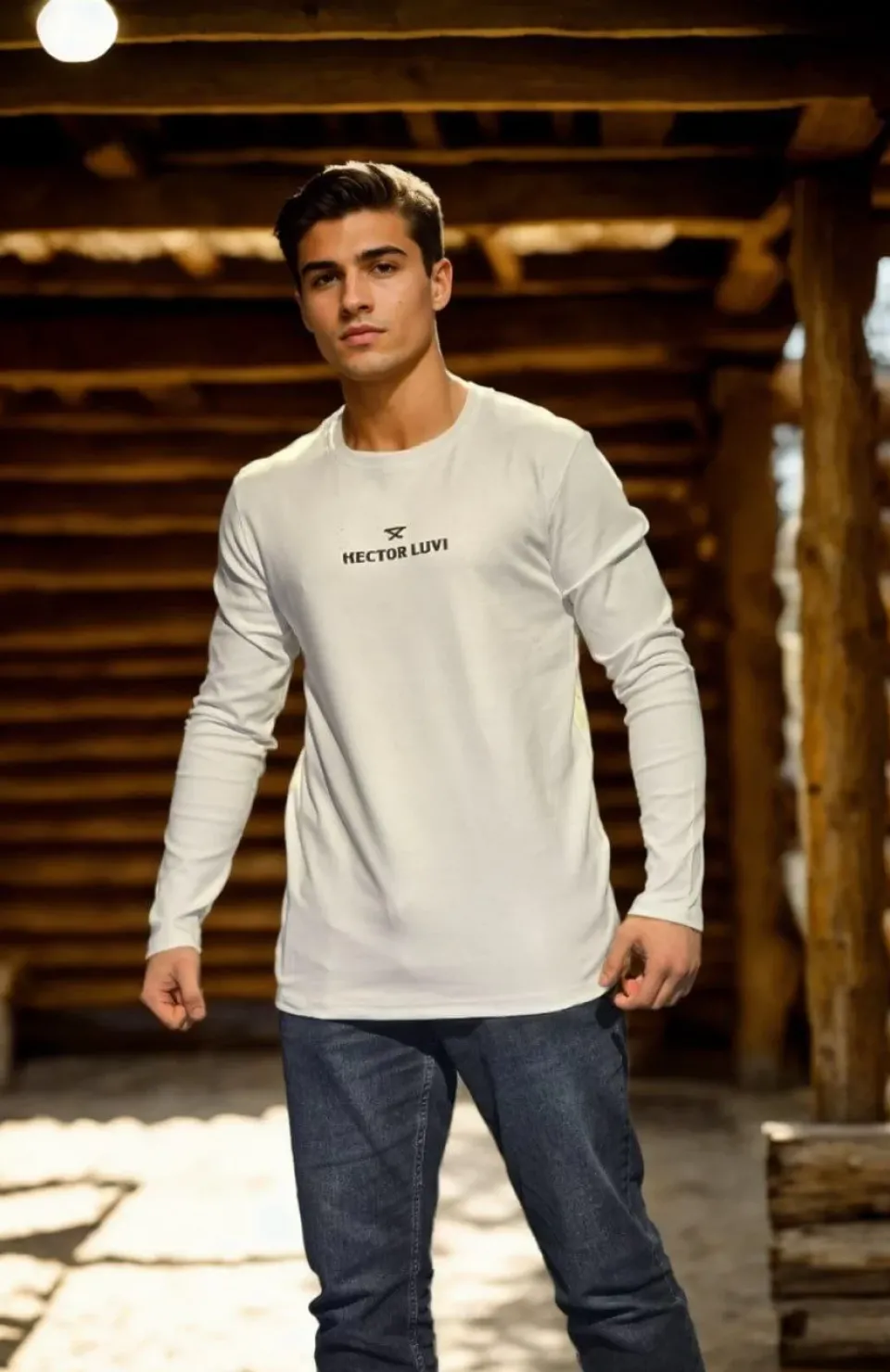 Unisex Bisiklet Yaka Uzun Kollu T-Shirt - Beyaz