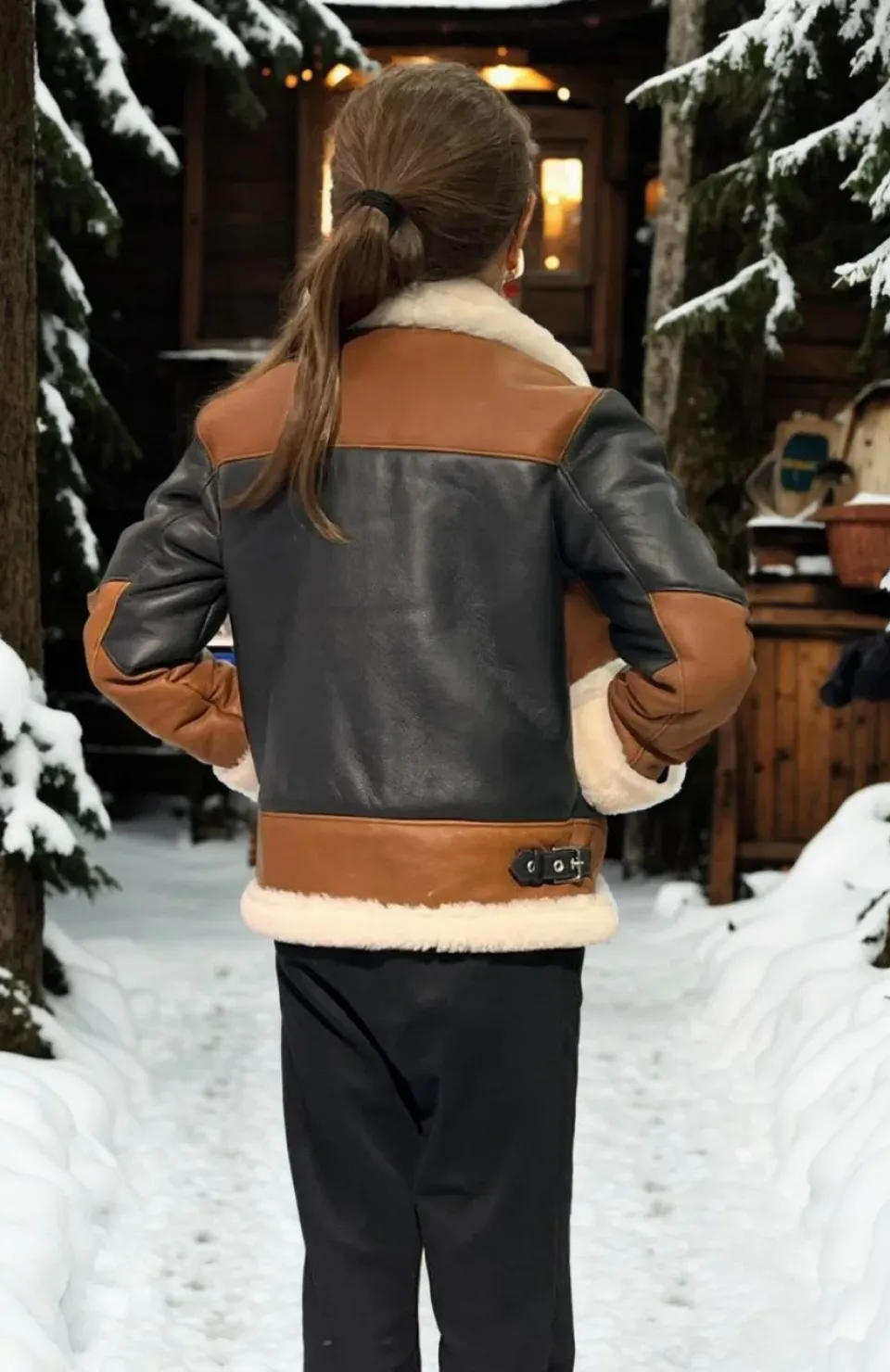 Çocuk Yakalı Parçalı Kürk - Kahve