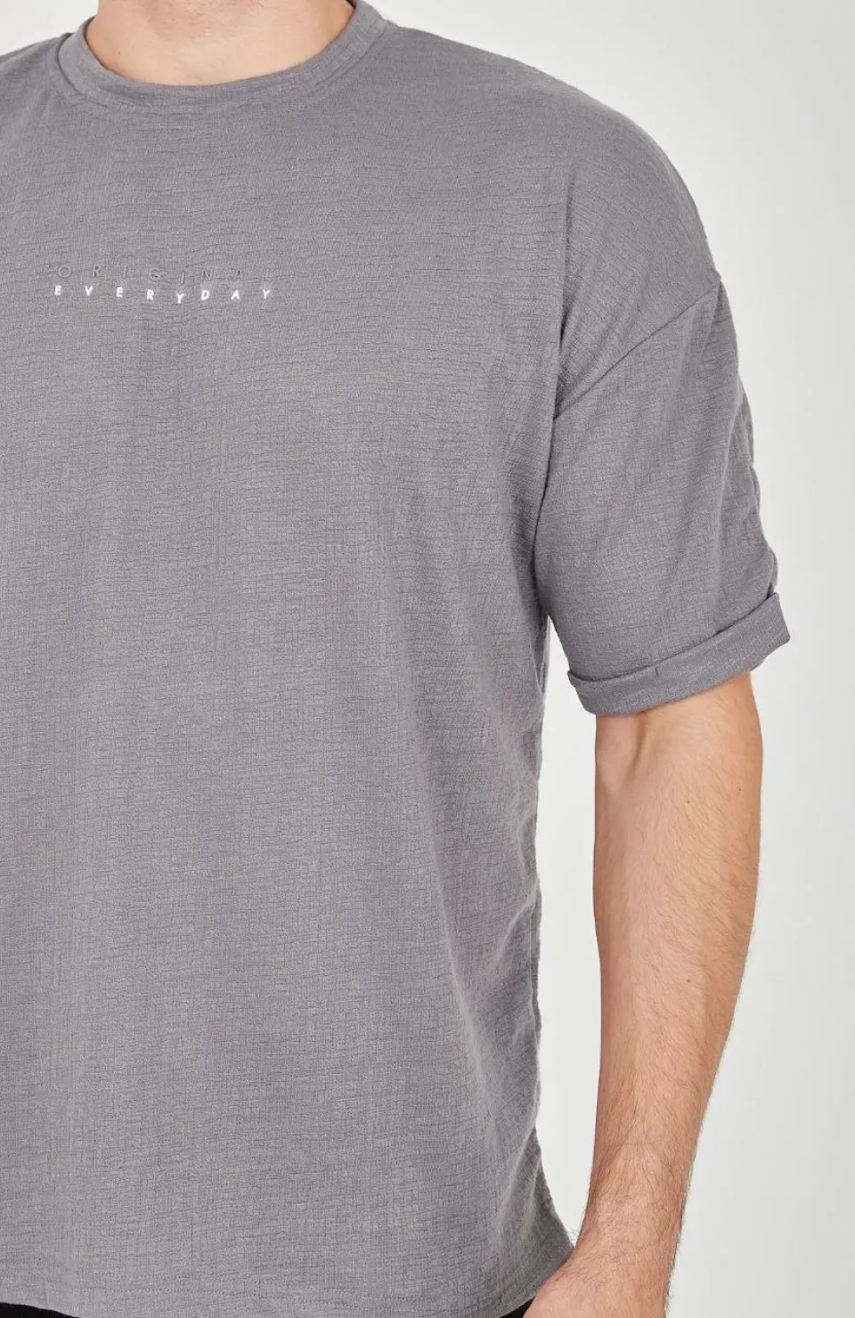 Unisex Jakar Kumaş Rahat Kol T-Shirt - Gri