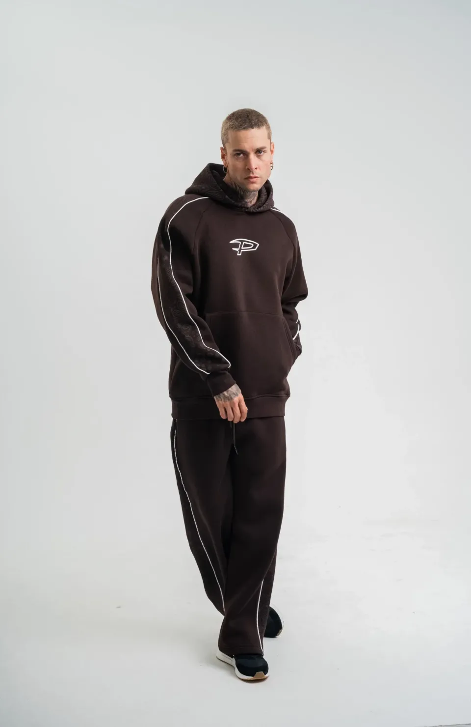 Uzun Kol Kapşonlu Ara Biyeli Baggy Eşofman Takım - Kahve Somersan Giyim | Kadın, Erkek ve Çocuk Moda