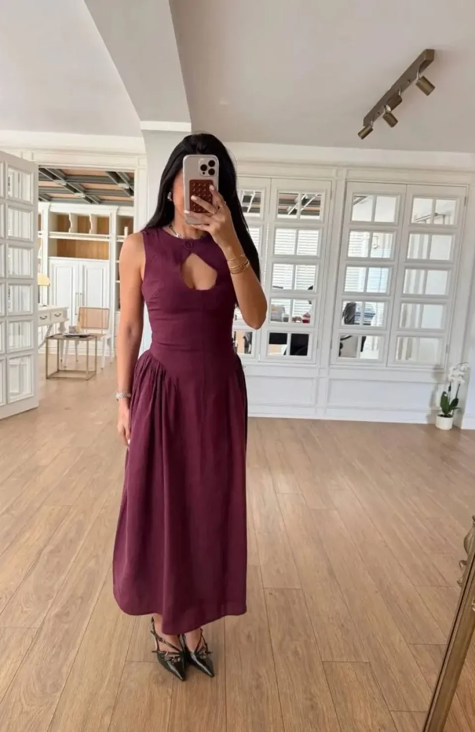 Kolsuz Uzun Kabardin Elbise - Bordo