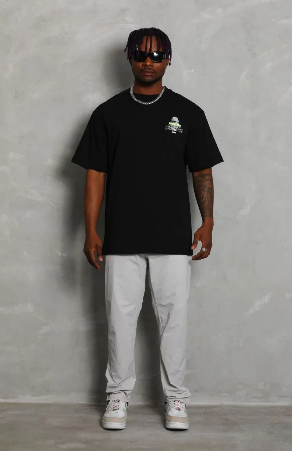 Unisex Oversize Baskılı Bisiklet Yaka T-Shirt - Siyah