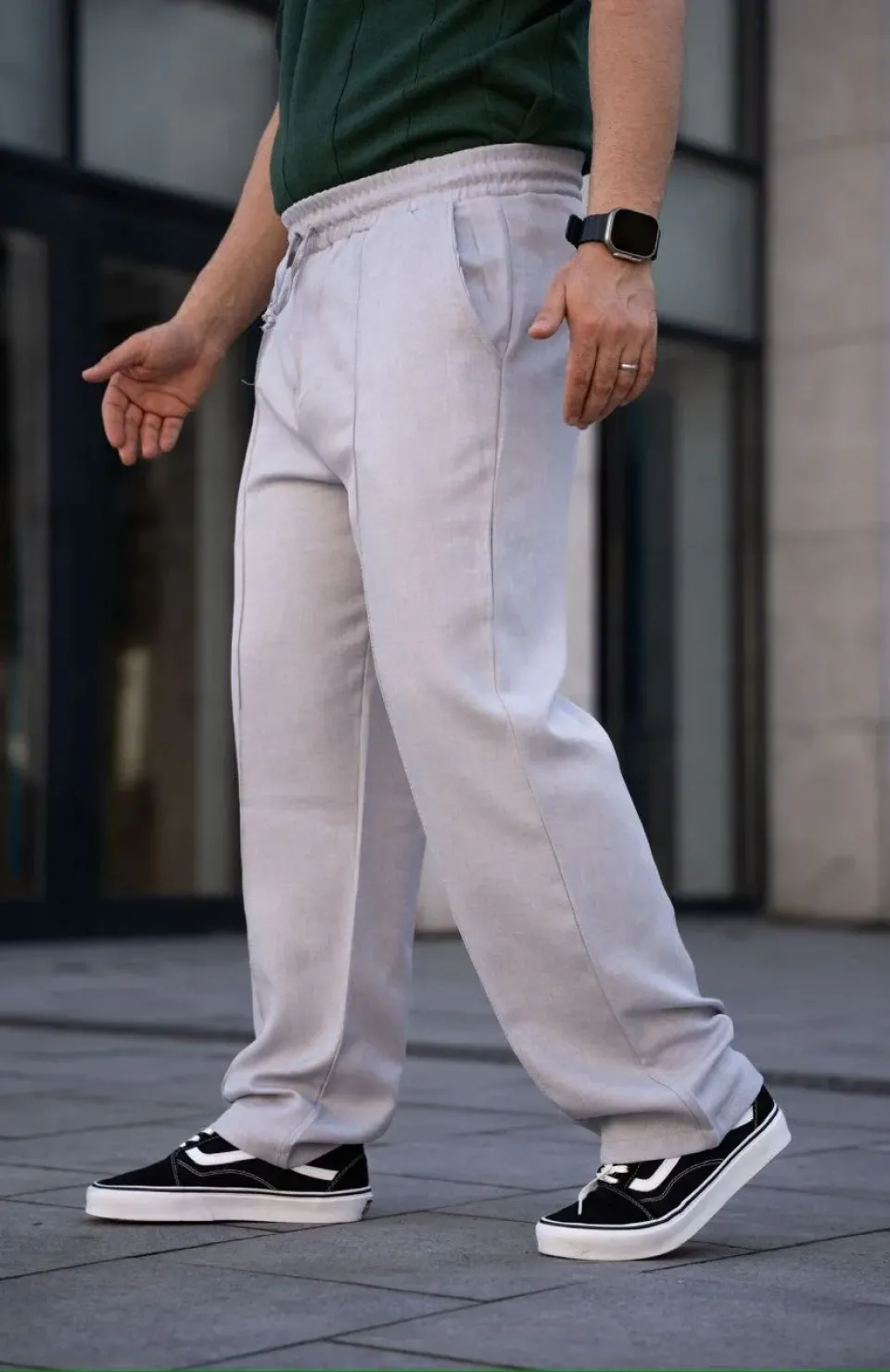 Erkek Keten Cepli Çıma Dikişli jogger Buggy Pantalon Rahat kalıp - Gri