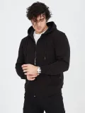 Erkek Kapüşonlu Düz Fermuarlı Hırka - Siyah