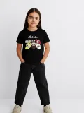 Kız Labubu Çocuk Baskılı T-Shirt - Siyah
