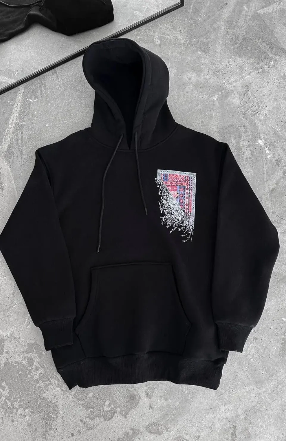 Uzun Kol Kapüşonlu Ön Ve Arka Baskılı SweatShirt - Siyah