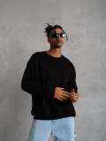 Erkek Düz Bisiklet Yaka Sweat - Siyah