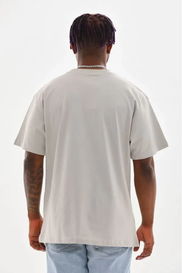 Unisex Baskılı Oversize T-Shirt - Gri
