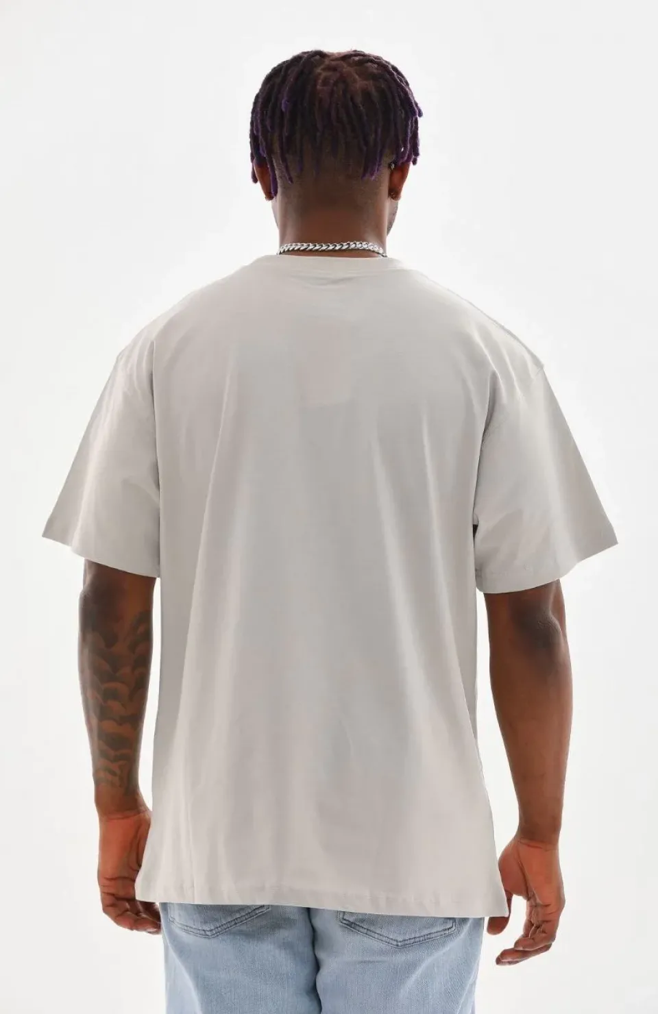 Unisex Baskılı Oversize T-Shirt - Gri