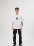 Unisex Bisiklet Yaka Baskılı Oversize T-Shirt - Beyaz