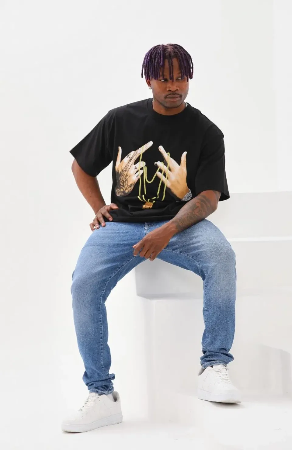 Unisex Baskılı Oversize T-Shirt - Siyah